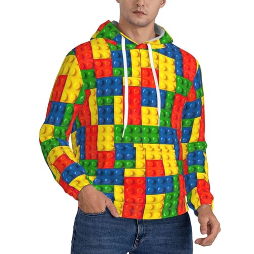 Sweat à capuche imprimé brique colorée pour homme avec cordon de serrage réglable