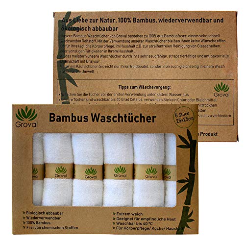 GrovalÂ®ï¸ 6er Set Bambustücher 25x25cm Bambuswaschlappen Abschminktücher extra weich wiederverwendbar waschbar Starke Saugkraft Vegan Nachhaltig geeignet für Bad Küche Körperpflege Babytuch – Bild 3