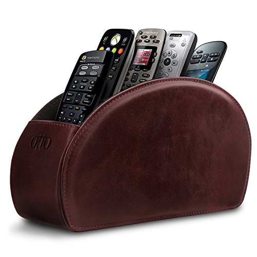 Londo Uchwyt na pilota z 5 kieszeniami – miejsce na DVD, Blu-Ray, TV lub Apple TV – włoski z zamszową wyściółką OTTO150 skóra naturalna, Damson