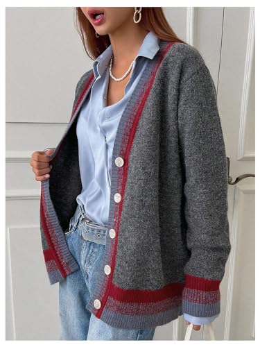 Verdusa Women's Striped Preppy Button Down Cardigan Sweaters Y2k Knit Tops Lightweight Cardigans4