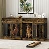 Rophefx 72 Dog Crate Furniture for 2 Dogs Large Dog Kennel Furniture with 2 Storage Drawer and 4 Bowls Wooden Dog Cage with Removable Divider Indoor Dog House TV Stand for Large Dog Rustic Brown