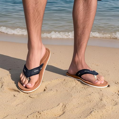 Flip Flops for Men with Arch Support - Waterproof Beach Sandals Non-Slip Hawaiian Print Sandals3