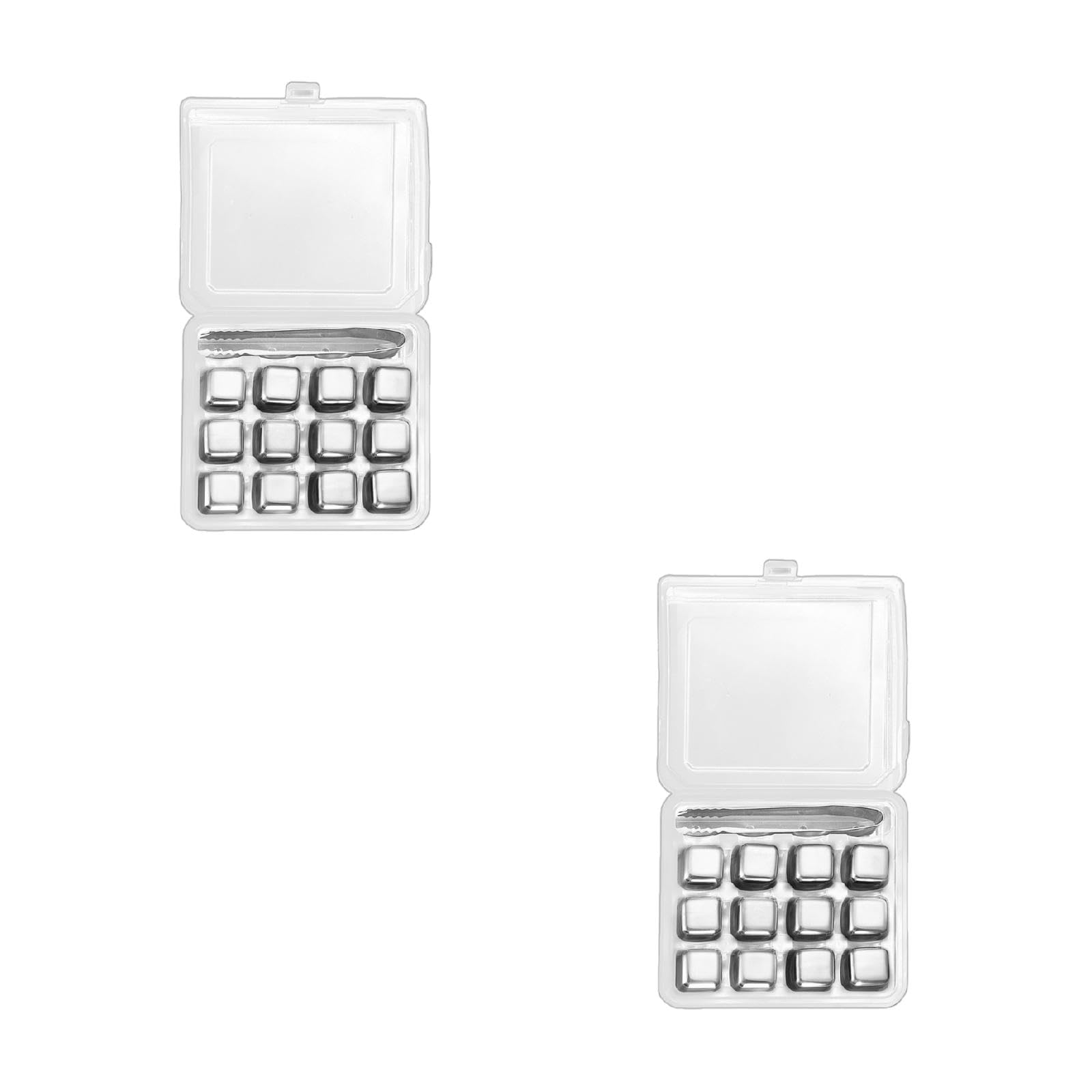 12 cubos de hielo con pinzas, accesorios de metal, textura de acero inoxidable 304, adecuados para beber, cubos de metal con pinzas