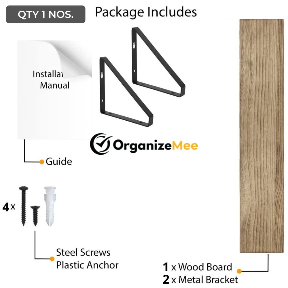 OrganizeMee Wooden Decorative Corner Shelves for Living Room,Best Floating Shelf for wall, with Metal Brackets Suitable for Kitchen, Living Room, Bedroom wall Decor (24" x 4.5" Walnut Brown Set of 1) 3
