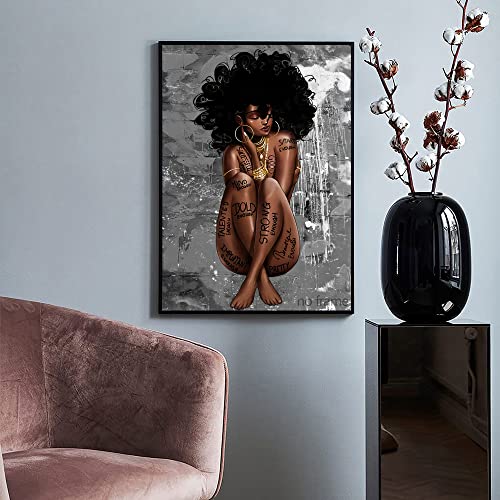 Zcniceooo Black Queen Poster African American Wall Art Black Girl Canvas Paintings Black Women Wall Decor African Women Portrait Meditation Vertical Painted Picture Frameless #TOP2