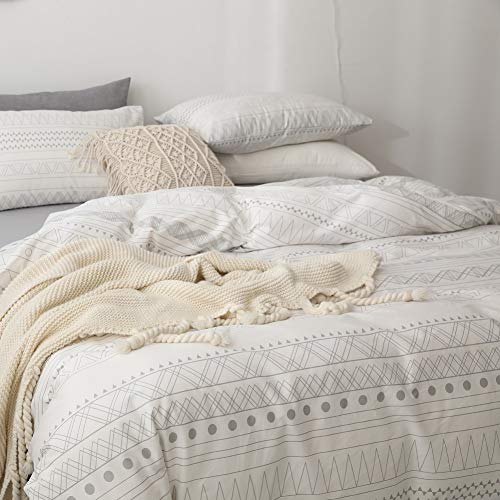 Aztec Duvet Cover Queen, 3 Pieces Queen Boho Aztec Bedding Set, Soft Microfiber Minimalist Style 2 Pillowcases 1 Boho Duvet Cover With Zipper Ties, Lightweight Comfortable Easy Care (No Comforter) #TOP1