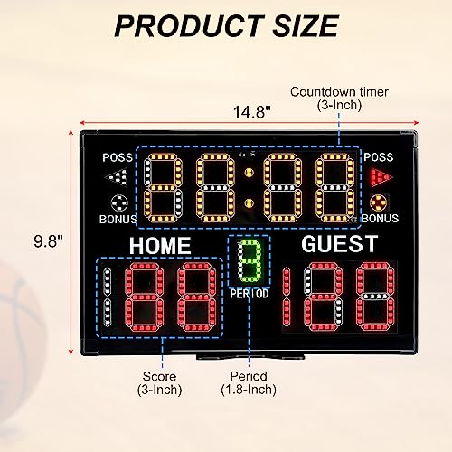 PATIKIL Electronic Basketball Scoreboard, Professional Digital Score Board with Remote Wall Mount Large LED Game Scoreboard with 90dB Buzzer for Indoor Sports Games