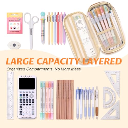 Image of EASTHILL Canvas Big Capacity Pencil Pen Case Office College School Large Storage High Capacity Bag Pouch Holder Box Organizer (Khakhi),Black