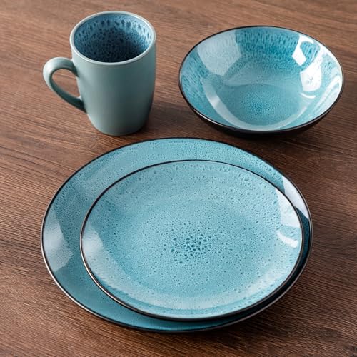 Tafelservice Steinzeug, vancasso 16-tlg. BUBBLE Kombiservice aus Steingut, inkl. Schalen, Tassen, Desserttellern & Speisetellern für 4/8/12 Personen