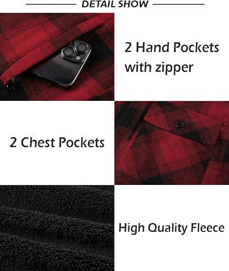 SCODI Mens Flannel Hooded Jacket Fleece Sherpa Lined Zip Up Plaid Hoodies - image 4