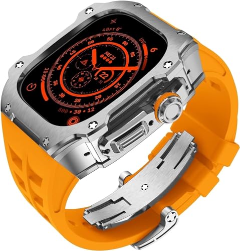 Bracelet montre sport caoutchouc et boîtier acier pour Apple Watch Ultra 49mm homme femme
