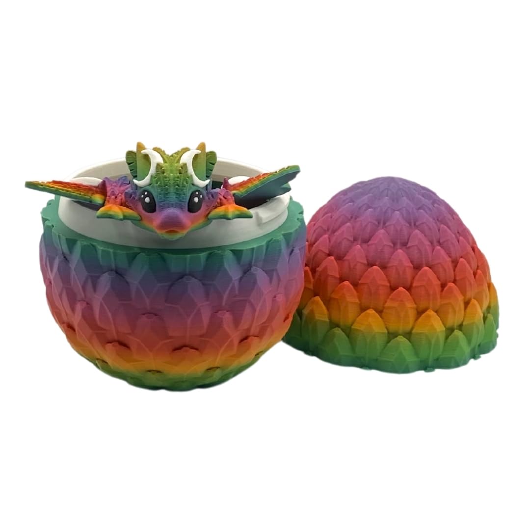 3D Printed Tiny Lunar Dragon and Optional Egg, Articulated, Fidget, Gift (Rainbow Blaze, 5 Inch Dragon and Egg)