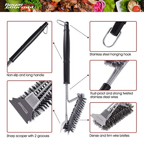 Image of Royal Gourmet TB1707 Grill Cleaning Brush and Scraper, 17-Inch Wire Bristles Stainless Steel Brush for Gas /Charcoal Grills Grates, Perfect BBQ Cleaning Accessory, Silver