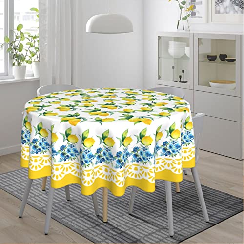 Gianlaima Lemon Yellow Fruit Flower Spring Summer Round Tablecloth Waterproof Wipeable Tablecloth Cover Home Restaurant Kitchen Picnic Party Decoration 60 Inch Circular Tablecloth For 20-47 Inch #TOP6