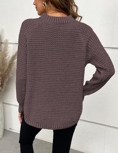 Womens Oversized Chunky Waffle Knit Solid Long Sweaters Fall 2024 Dressy Casual Cozy Crewneck Pullover Sweater3