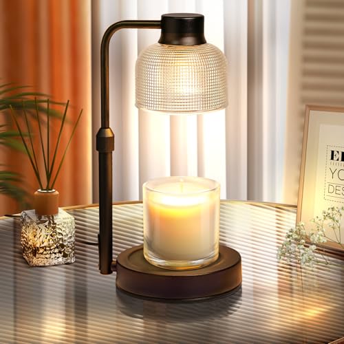 Candle Warmer Lamp with Timer: Height Adjustable for Jar Scented Candles - with 2 Bulbs Adjustable Brightness - Suitable for House Warming Gifts New Home (Black)