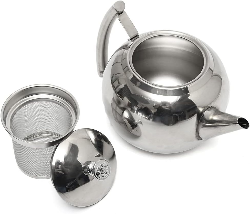 Stainless Steel Teapot, Round Smooth Mirrored Surface Teapot with