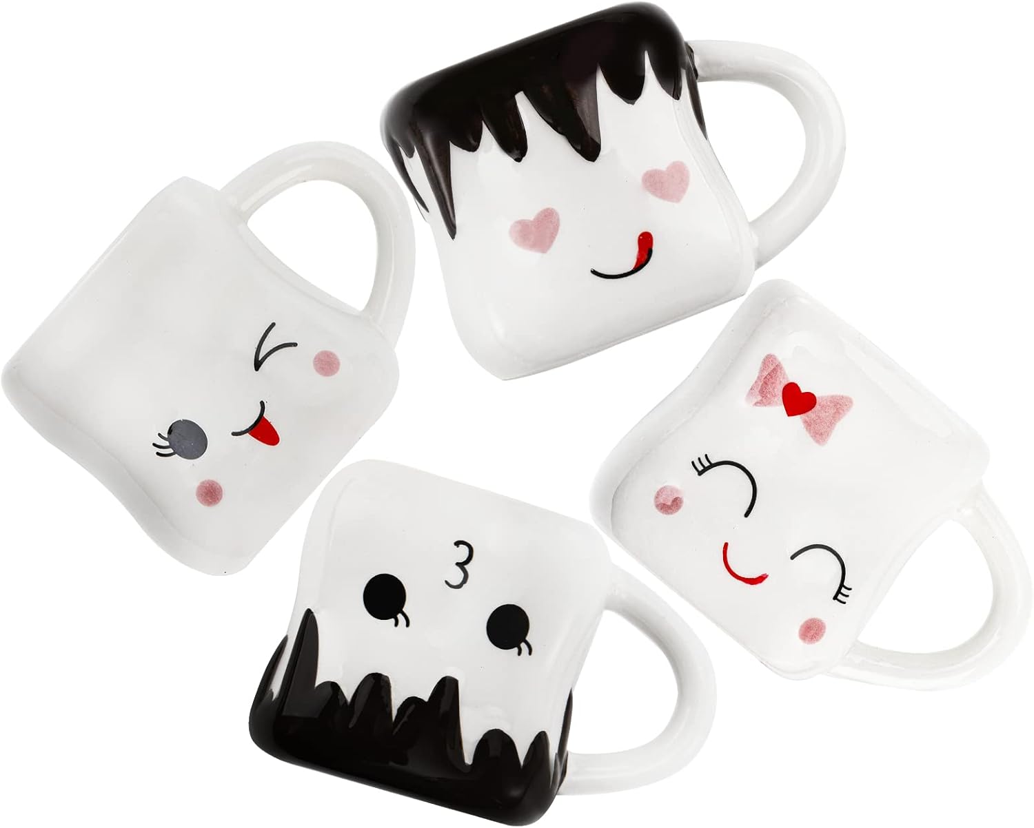 Hedume Set of 4 Cute Ceramic Hot Chocolate Mugs with Handle, Coffee Mug Set, Couple Matching Mugs, Perfect for Anniversary Christmas Wedding Valentine's Day - Image 2