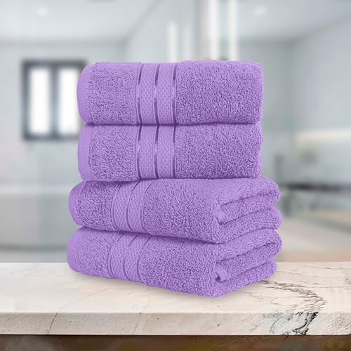 Image of Elegant Comfort Three Line Popcorn Towel Set for Bathroom 16 x 28 inches, Premium Hotel Quality 4-Pack Hand Towels, 100% Turkish Cotton, Soft and Durable, Quick Dry and Highly Absorbent, Lavender