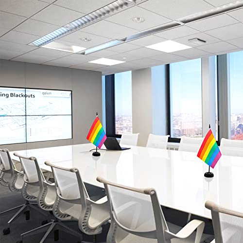Fwiw Rainbow Pride Flag Rainbow Desk Flag Small Mini Rainbow Gay Lgbt Office Table Flags With Stand Base,Rainbow Mardi Gras Themed Party Decorations(2Pack) #TOP5