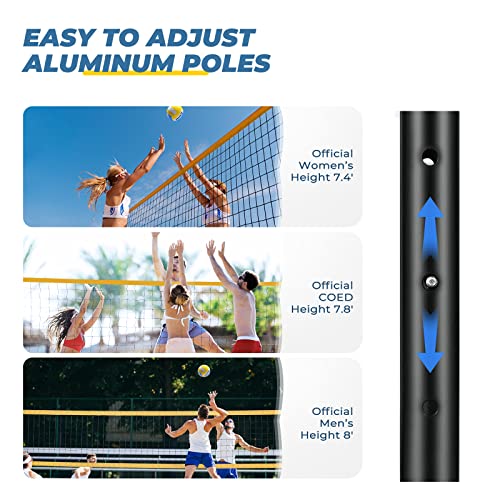 Patiassy Filet de volleyball professionnel portable avec système de treuil, poteaux en aluminium