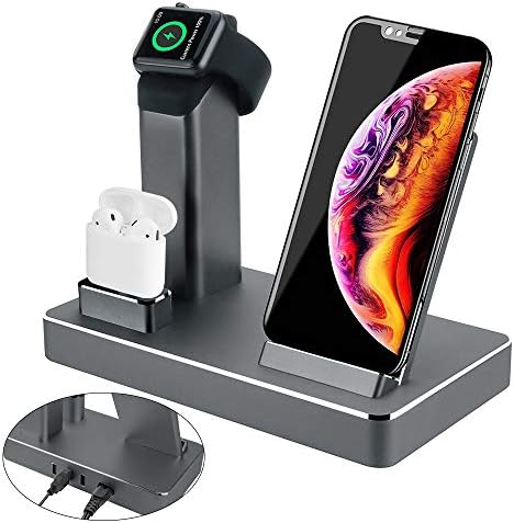 Estación de carga 3 en 1 para Apple Watch AirPods iPhone, estación de carga  Qi de aluminio, cargador inalámbrico rápido para iPhone X/XS/Max/XR/8/Plus,  cargador de inducción de 10 W para Samsung -