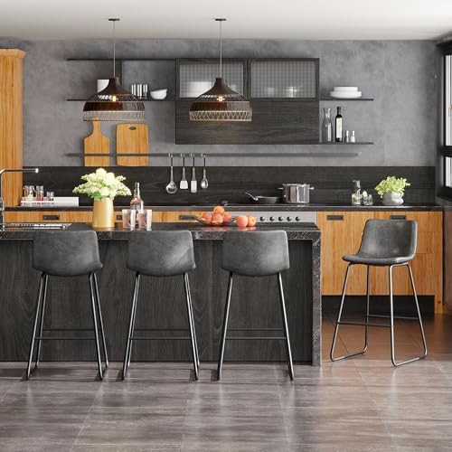 Image of REONEY Bar Stools Set of 4, 26 inch Urban Faux Leather Counter Stools, Grey