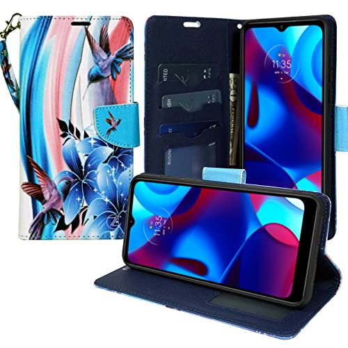 Image of Zase Moto G Stylus 5G (2023) Wallet Phone Case for Women Pouch PU Leather Flip Cover Cute Design w /Wrist Strap ID Card Slot Magnetic Lock Compatible with Motorola G Stylus 5G 2023 (Blue Bird)