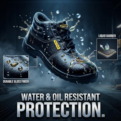 Image of Foot Trends Black Safety Shoes with Steel Toe Protection for Factory and Industrial Work for Men