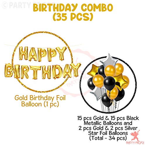 Image of Party Propz Birthday Decoration Items For Husband- 35Pcs, Golden and Black Balloons For Decoration | Star Foil Balloons | Golden Theme Decoration | Happy Birthday Foil Banner (cardstock)