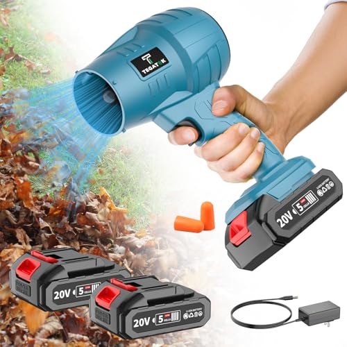 Electric-Cordless-Leaf-Blower - 600000RPM Handheld Leaf Blower - 2 X 2.0Ah Batteries and Charger Included, Lightweight Leaf Blowers for Patio Cleaning Deep Black