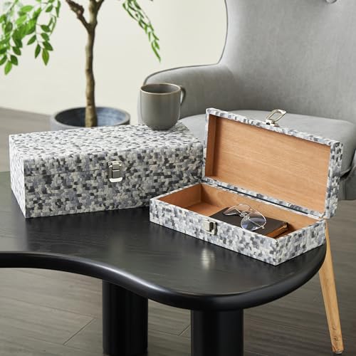 Deco 79 Fabric Handmade Decorative Box Storage Decorative Keepsake Boxes with Bronze Latches, Set of 2 Storage Boxes 16", 14"H, Gray by Deco 79 - Image 2