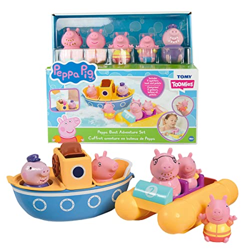 Peppa Pig Water Toys by TOMY Toomies- Peppa’s Boat Adventure Bath Toy Set - Includes 2 Boat Toys and 5 Peppa Pig Figures - 18 Months and Up by TOMY - Used condition - US$25.50