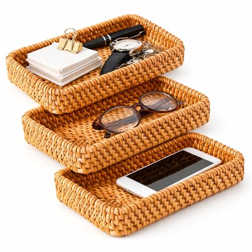 AceOrbit 3 Pcs Small Rectangular Keys Basket for Entryway Table