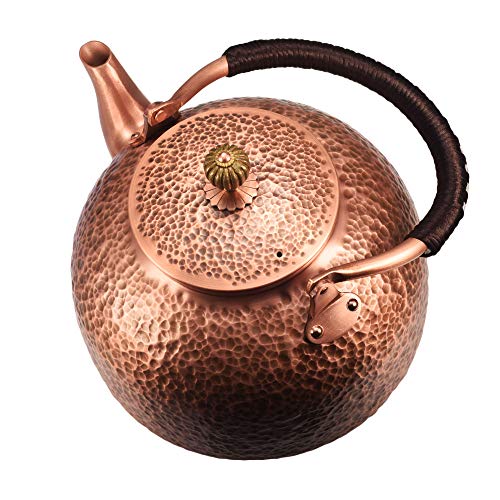 Wollet Handmade Solid Copper Tea Pot Kettle Stovetop Teapot Thick Engraved Copper Tea Pot Kettle Hammered Stovetop Teapot (Style1) #TOP2