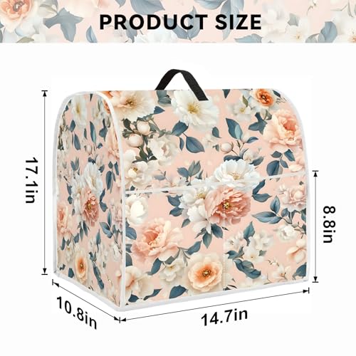 Image of Kitchen Dust Cover Compatible with 4.5 5 6 8 quart Stand Mixer, Kitchen Appliance Protective Covers with Top Handle and Pocket (Cream Peach Floral Garden, For All 6-8 qt Mixer)