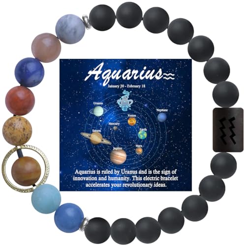ZaisuiFun Zodiac Bracelet for Women Men 12 Constellations with Natural Energy Stone Spiritual Jewelry, Birthday Gift for Horoscope Lovers,Aquarius,M