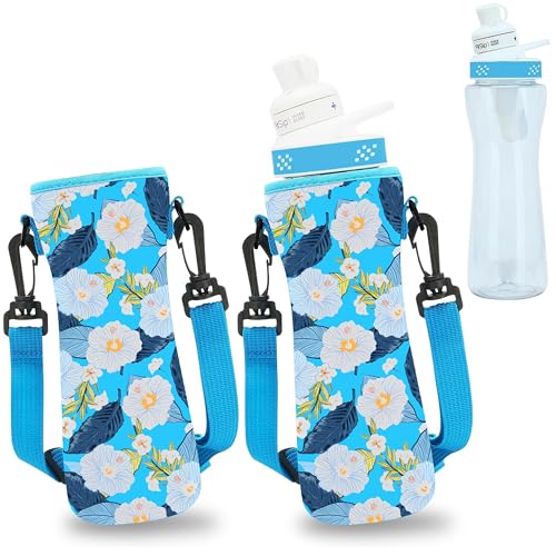 ARefugen 2Pcs Neoprene Insulated Sleeve for 22 oz Cirkul Water Bottle - Holder Carrier with Shoulder Strap (Flower)