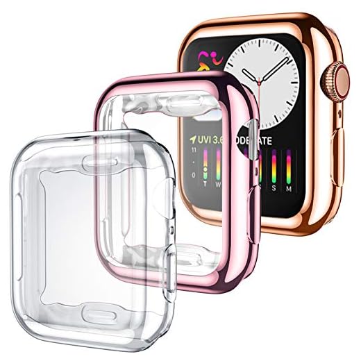 Dirrelo 3-pack fodral kompatibelt med Apple Watch Series SE 6/5/4 40 mm skärmskydd, heltäckande skyddsfodral mjukt TPU stötdämparfodral kompatibelt med iWatch Series SE 6/5/4, klar/rosa guld/rosa