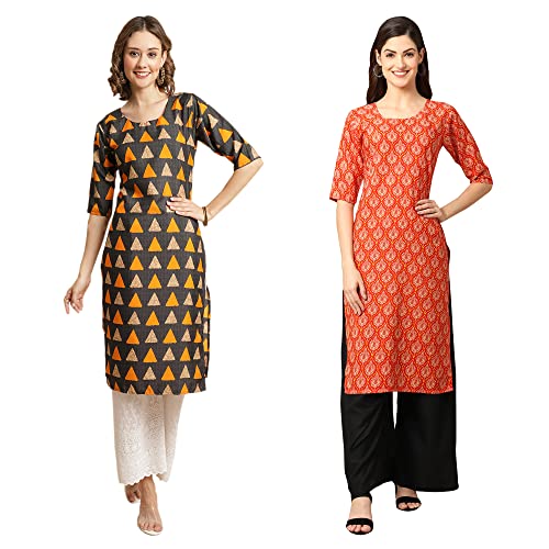 Image of Pinkmint Women's Crepe Digital Print Straight Kurta [Pack of 2]