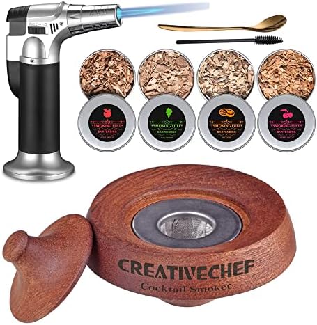 CREATIVECHEF Cocktail Smoker Kit with Torch，Smoked whiskey, cocktails,，Cheese, salad and meats.（No Butane）