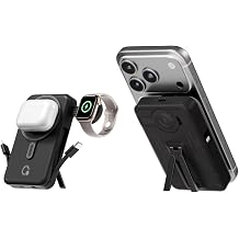 Q Magnetic Portable Charger 10,000mAh, Travel Essentials Wireless Power Bank with Built-in Cables & Foldable Stand, External Battery Pack Compatible with iPhone 17/16/15/14/13/12, Apple Watch