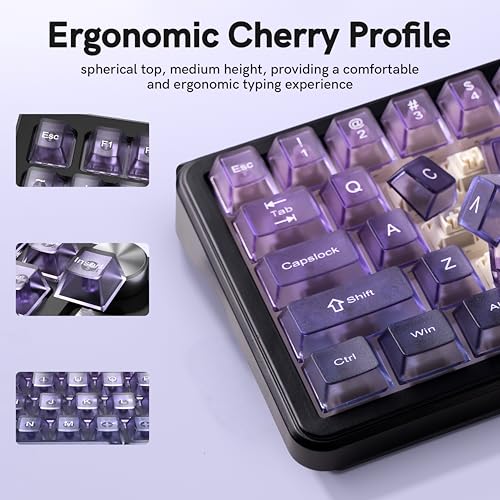 Image of dagaladoo Gradient Purple Frosted keycaps,Translucent Keyboard keycaps,Jelly Key caps Set,Shine Through Key caps,Cherry Profile Keyboard caps for Mx Switches Mechanical Keyboard(115key)
