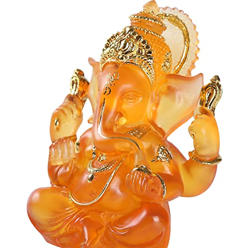 H&W 5.6''H Blessing A Orange Resin Statue Of Lord Ganesha Ganpati Elephant Hindu God, Elephant God Statue, Lmitation Glass Sculpture Buddha Figurine Decoration #TOP1