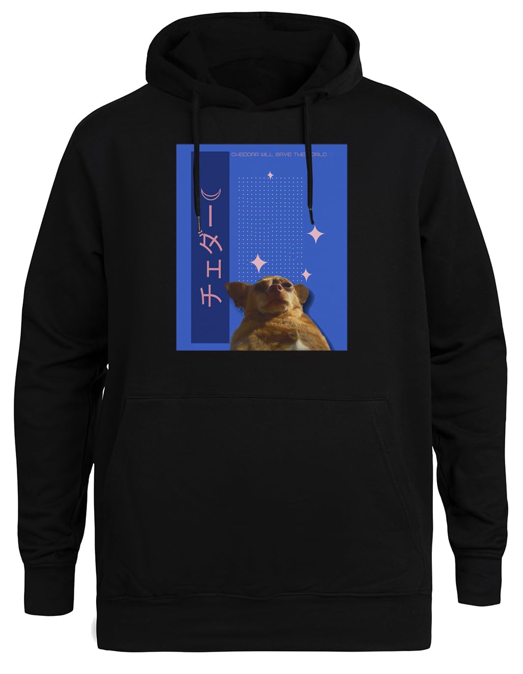 Cheddar Rettet Die Welt Unisex Schwarzer Hoodie Umweltfreundliche Kapuzenjacke Unisex Black Hoodie Eco-Friendly Hooded Jacket