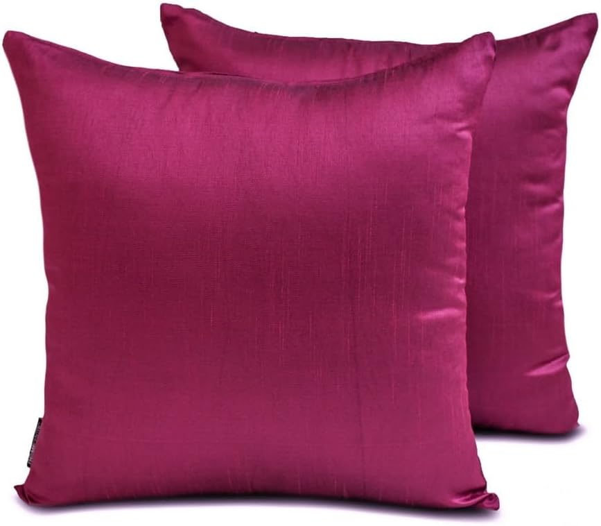 The HomeCentric Plain Pillow Covers Magenta Pack of 2, 24"x24" (60x60 cm) Throw Pillow Covers, Art Silk Plain & Solid Throw Pillows for Sofa, Solid Pattern Modern Style - Magenta Luxury