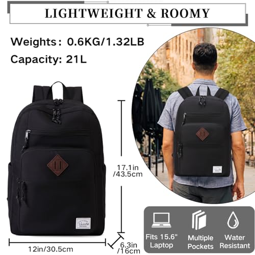 VASCHY School Backpack for Men, Unisex Bookbag Schoolbag Casual Daypack for High School/College/Teens/Travel/Work Black