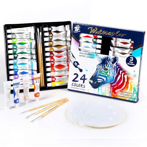TBC Watercolour Paint Set, 24 x 12ml with Brushes
