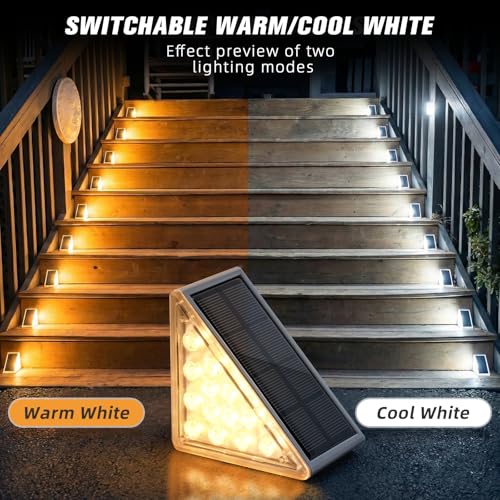 Image of NIORSUN Solar Step Lights 6 Pack - Outdoor Stair Lights with 3000K Warm White & 6000K Cool Daylight, IP67 Waterproof, Auto On /Off, Super Bright for Deck, Patio, Steps