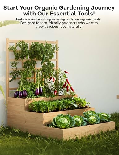 3-Tier Raised Garden Bed with Trellis, Wooden Vertical Planters Bed with Open-Ended Base for Climbing Plants Vines Flower Herb Vegetable Fruit,Outdoor Planter Boxes for Patio Yard Lawn